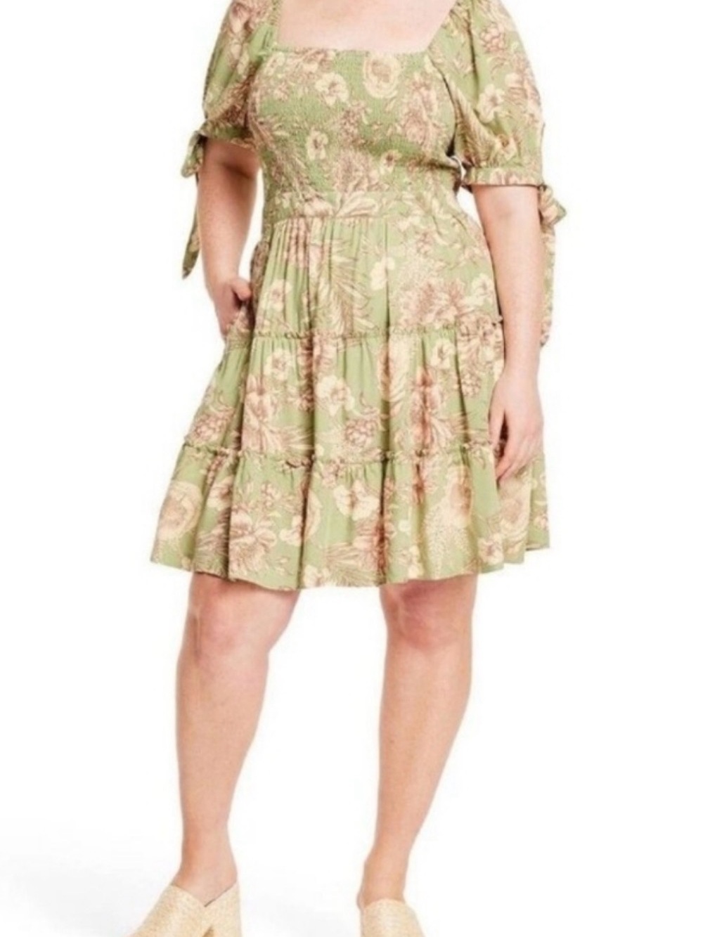 Agua Bendita for Target - Sage Green Floral Square-Neck Mini Dress